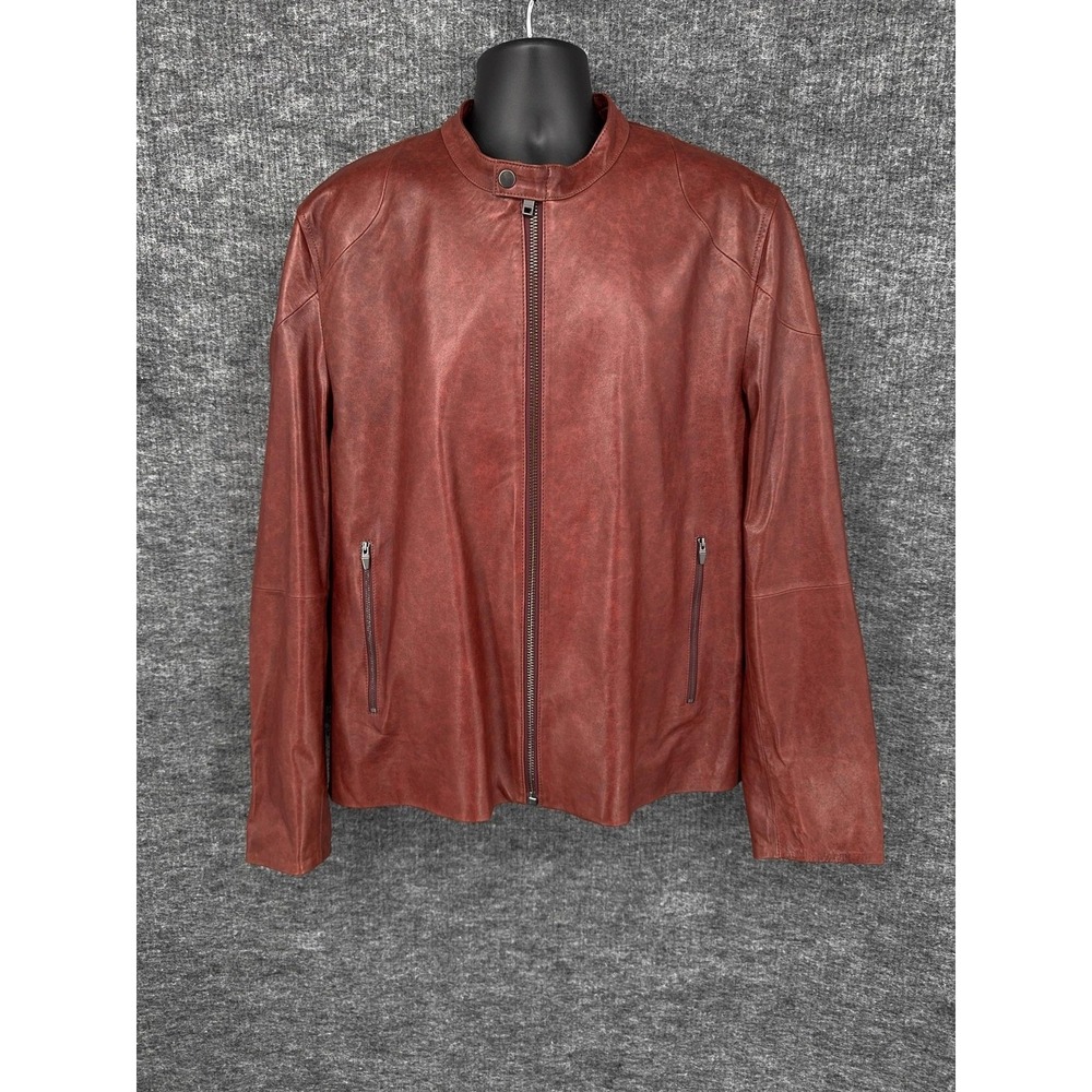 Cadogan Maddox Leather Jacket Mens 2XL Burgundy Napa Lambskin Moto Biker